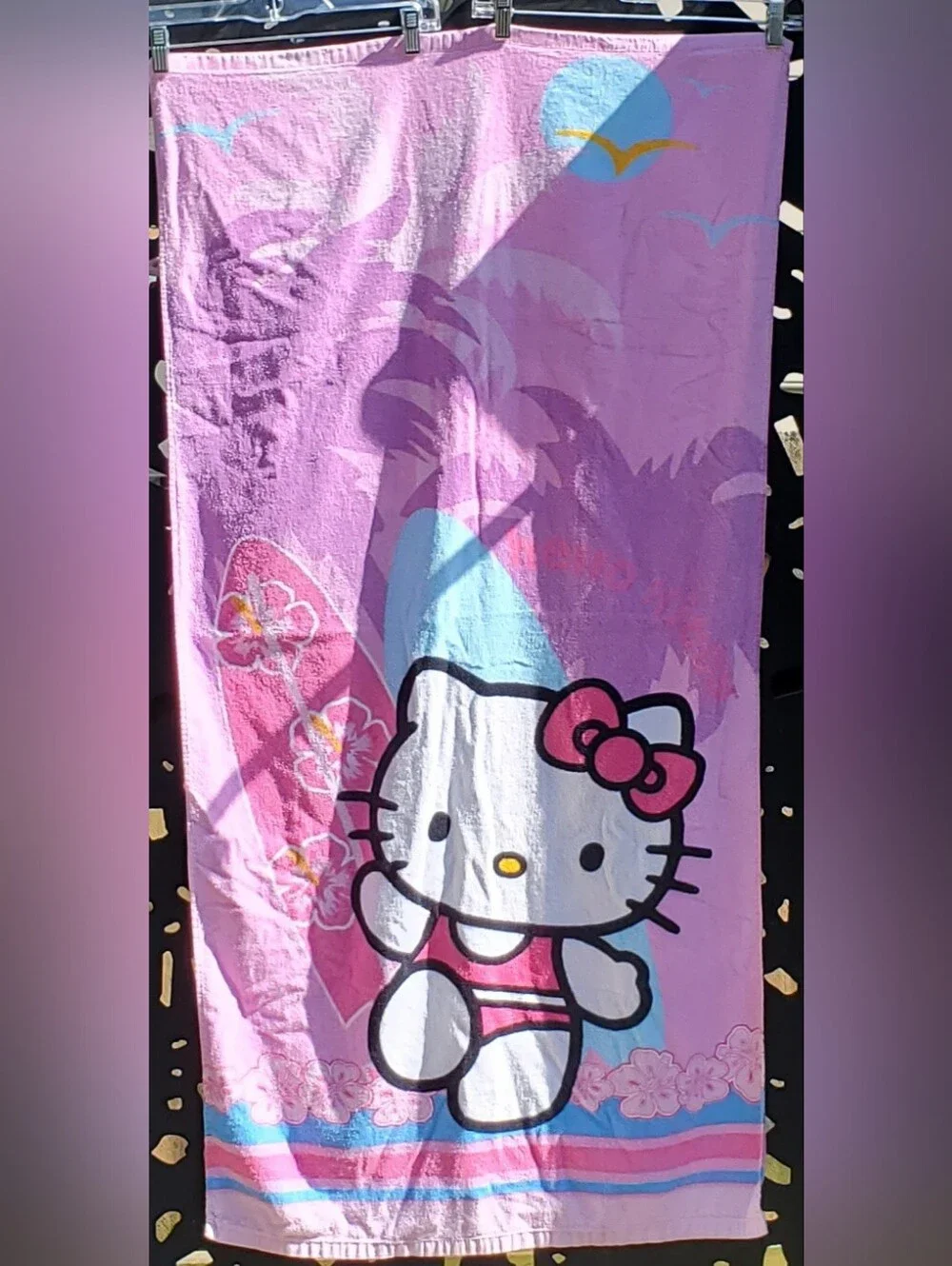 Hello Kitty VTG Sanrio Surfboards Flowers Bath Pool Beach Towel SEE PHOTOS - GUC